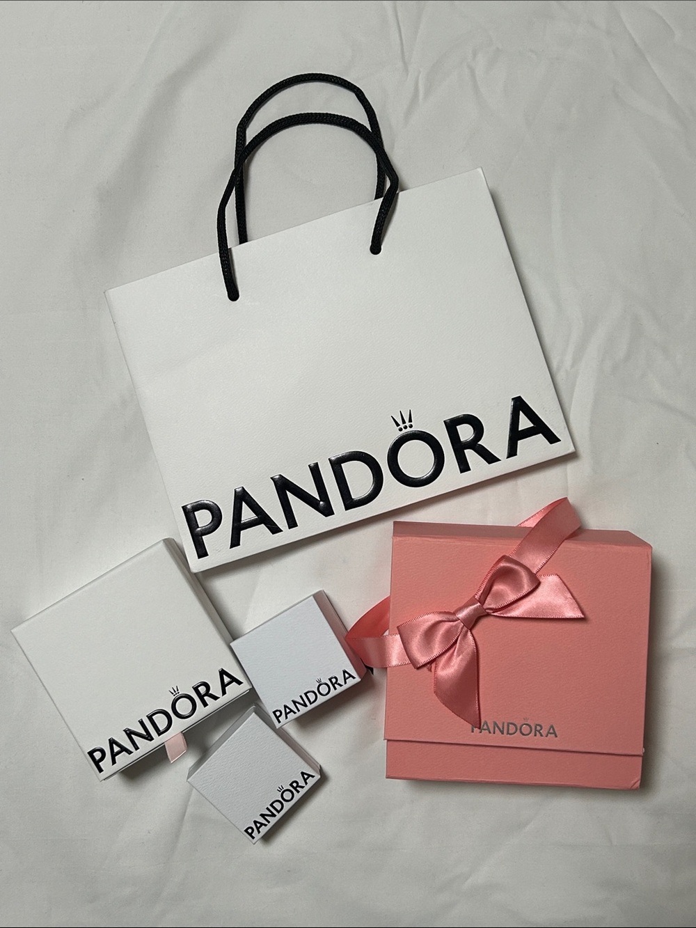 Pandora Pink Ribbon Gift Box with White Branded Bags